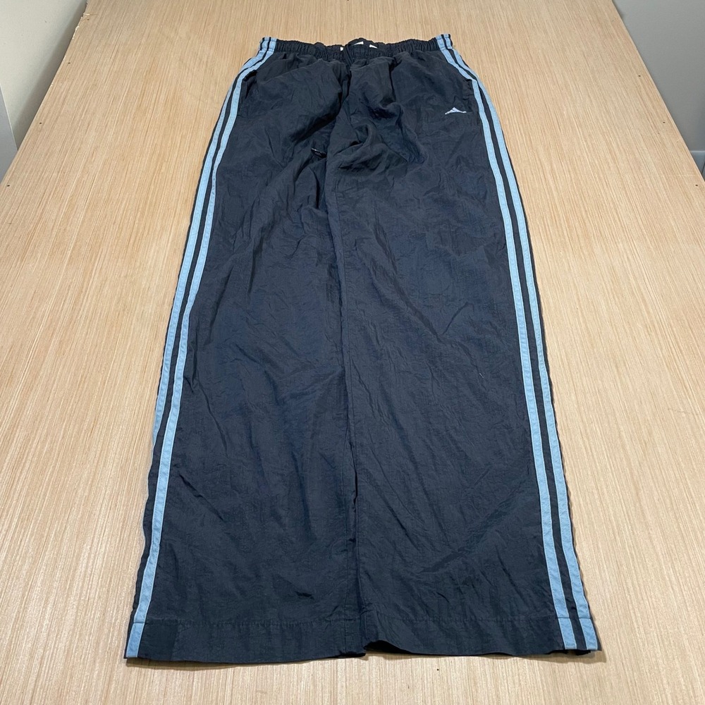 Adidas Track Pants Mens Black Blue Stripe Nylon Vintage Joggers Medium
